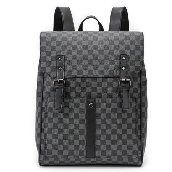 

fashion luxury design plaid leather backpack for men large capacity travel business lapbags student school pack daypack