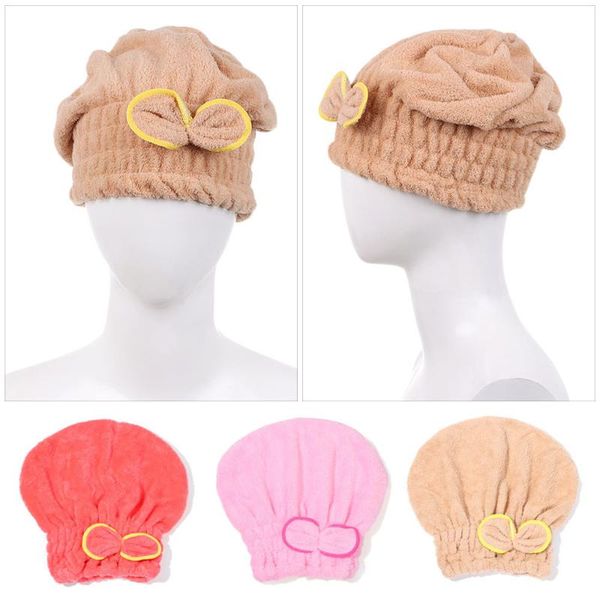 

shower caps quickly dry hair cap bowknot wrap towel microfiber good hygroscopicity breathability bathroom accessories