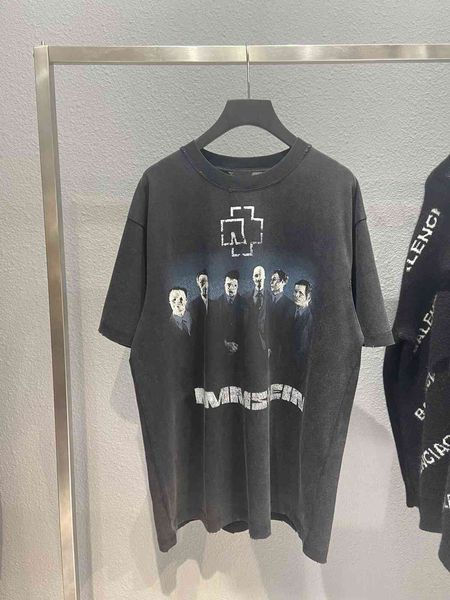 

high version exclusive german chariot kangli digital printing washing worn out old round neck short sleeve t-shirt tee, White;black
