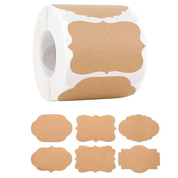 

300pcs kraft stickers paper labels blank christmas gift tags self-adhesive for jar glass bottle office classification sticker wrap
