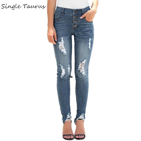 

women's jeans 2021 spring streetwear bleached distressed high waist skinny woman denim pants trousers scratched ripped for women, Blue