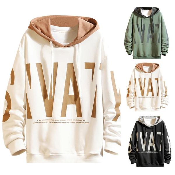 

men's hoodies & sweatshirts fashion men autumn and winter hooded letter printed stitching pullover 2021 trendy hip hop, Black