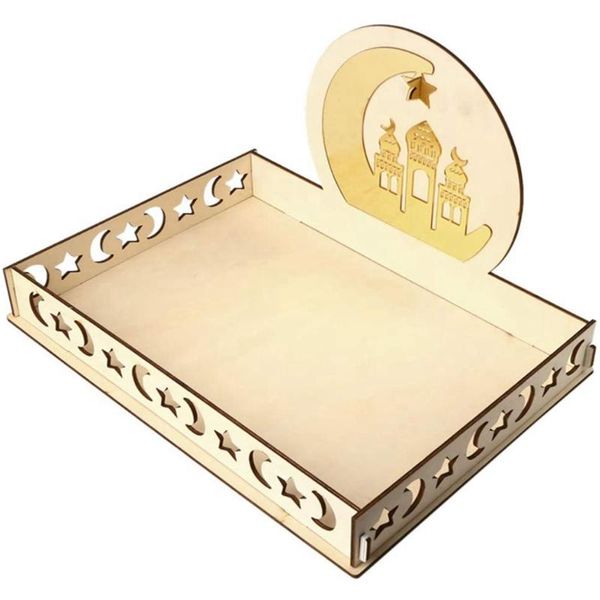 

dishes & plates ramadan wooden tableware tray, artistic eid mubarak party serving tray moon star shape for dessert display holder decor