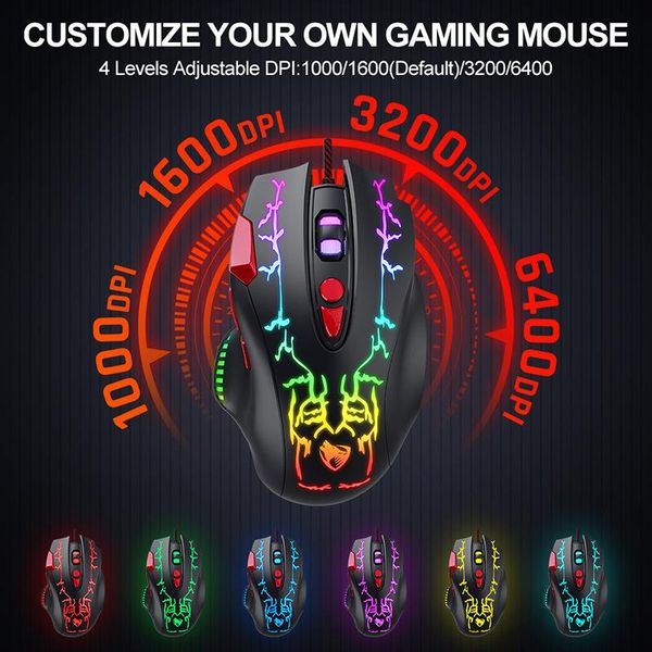 

mice 8-button gaming mouse programmable crack luminous wired accessories deskpc lapcute