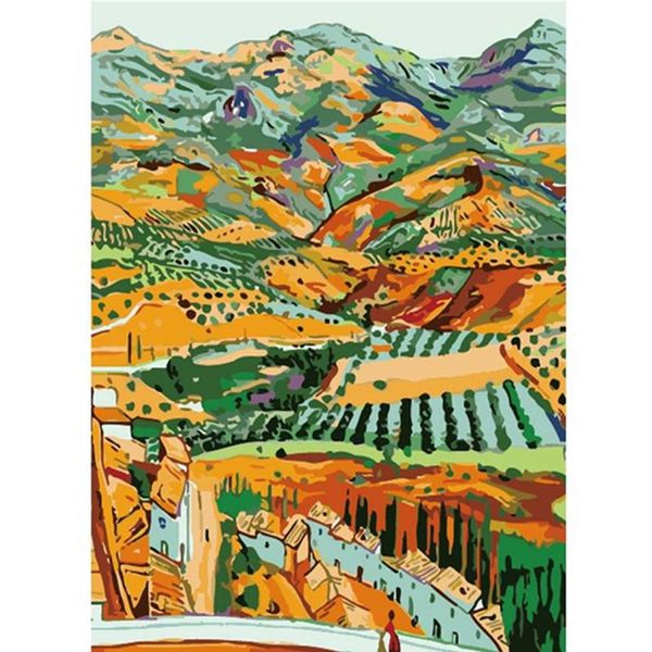 

paintings autumn valley village scenery painting by numbers picture colouring zero basis handpainted oil unique gift home decor