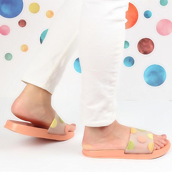 

cute polka dot home women slippers transparent colorful jelly indoor slides breathable non-slip summer ladies shoes flat slipper, Black