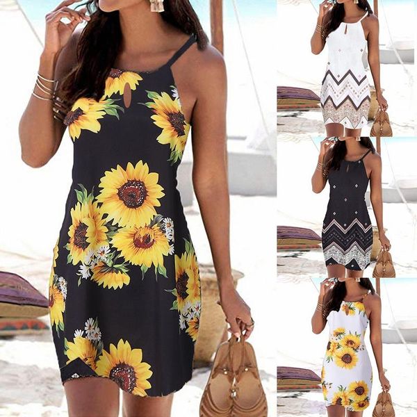 

casual dresses women halter neck boho print dress, Black;gray