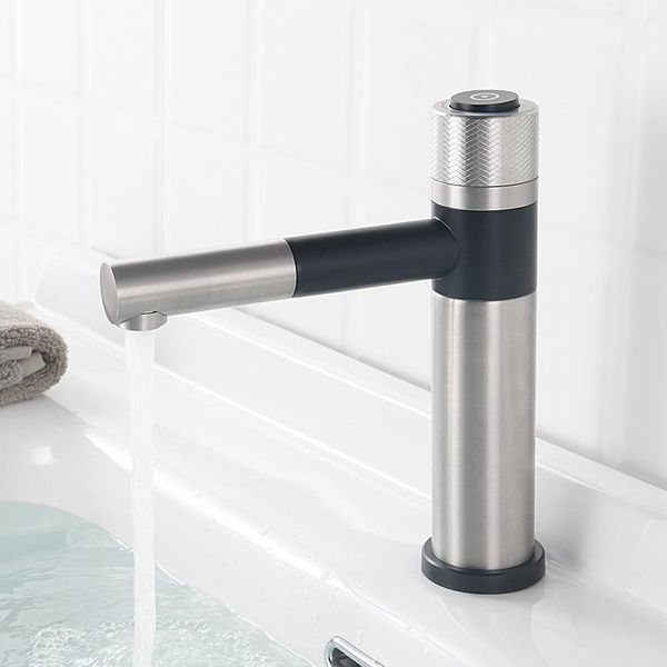 

brushed black bathroom sink faucet 304 stainless steel mixed water drawing rotary button basin mixer faucets