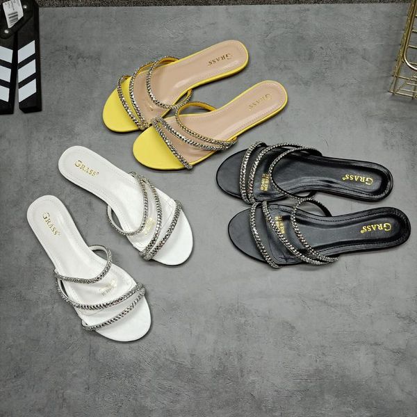

slippers women summer luxury slides jelly flip flops flat shoes female pantofle cross-tied big size designer glitter 2021 crysta, Black