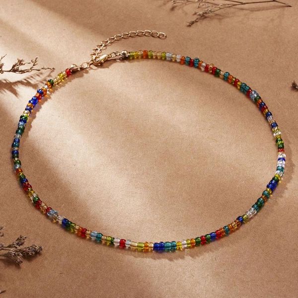 

chains small pearl necklaces for women girl 2021colorful bead choker necklace gold plated thin chain sandy beach party jewelry, Silver