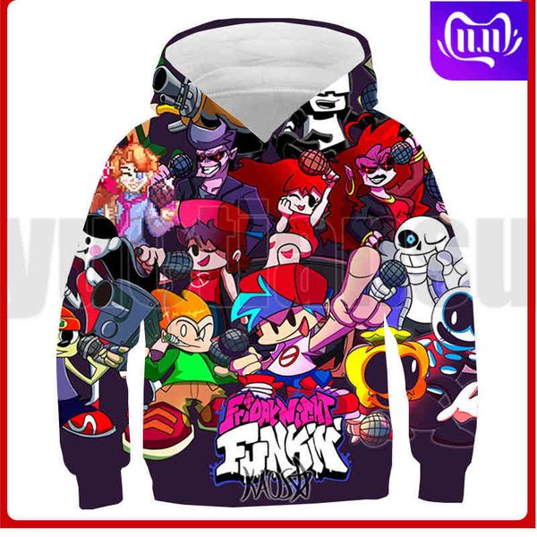 

new 3d print cloth friday night funkin hoodie men streetwear harajuku children game anime oversize pullover kids sweatshirt, Black