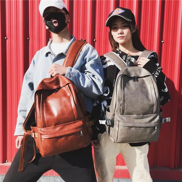 

fashion backpack pu leather youth lovers backbag brown male girl bag student waterproof school shopping
