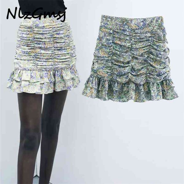 

skirt print floral mini woman summer ruffle trim pleated ladies harajuku female 210628, Black