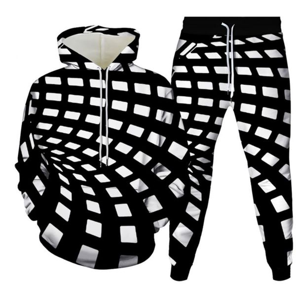 

men's tracksuits tracksuit for women colorful whirlpool chequered vortex 0 1 3d print 2pcset men casual outfits hoodies+trousers size s, Gray