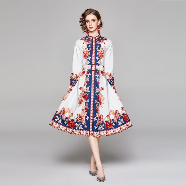 

medium and long large swing skirt dress style spring fashion printing loose thin lantern sleeve celebrity temperament, Black;gray