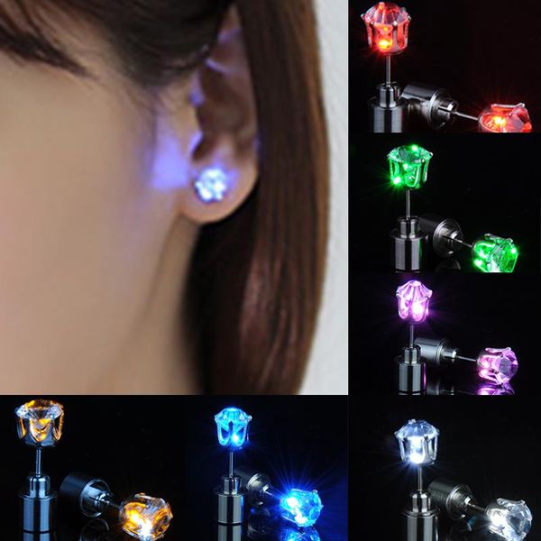 

party decoration 1pcs led earring glowing crystal stainless ear drop light up stud christmas luminous neon bar rave wedding gift