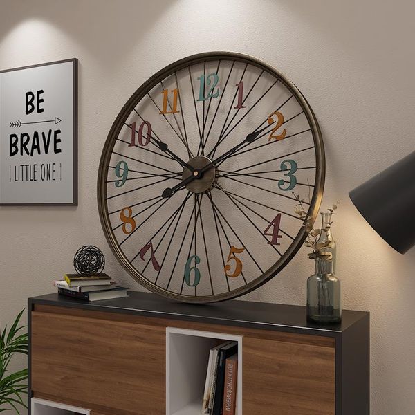 

wall clocks metal clock retro creative living room simple decoration bedroom silent personality 44008
