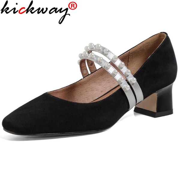 

dress shoes kickway mary jane for women metal decoration thick heels pumps genuine leather spring est working woman 40, Black