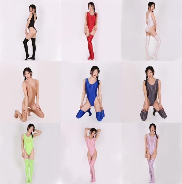 

one-piece suits no pad transparent glossy swimsuit 2 pieces set shiny high elastic swimwear glitter push up bathing suit stockings body
