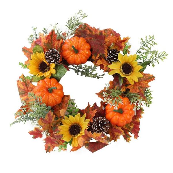 

decorative flowers & wreaths fall wreath 15.8 inch for front door with pumpkin, pine cone,maple, sunflower home decor indoor outdoor window