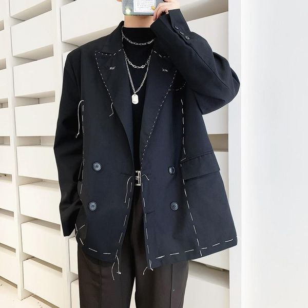 

men's suits & blazers suit coat spring and autumn classic dark personality simple manual sewing design leisure loose large size, White;black