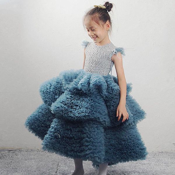 

girl's dresses long flower girls for wedding tiered puffy little princess birthday dress party gowns child size 1-14y, Red;yellow