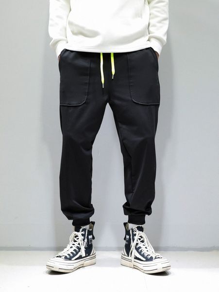 

men drawstring waist slant pocket sweatpants 16th#, Black