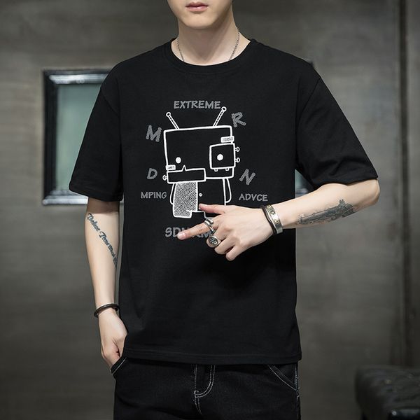 

men's t shirts short sleeve summer 2021 relaxed fashion brand ins youth leisure half, White;black