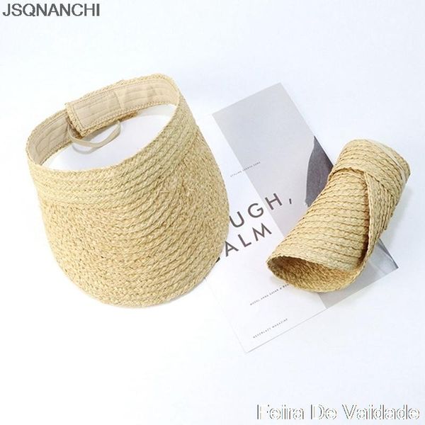 

wide brim hats womens summer raffia empty foldable straw sun visor hat packable women cap ladies uv roll up korean, Blue;gray