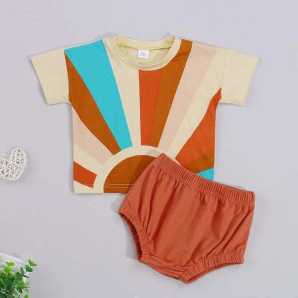 

clothing sets born infant baby girl boy set cartoon sun print short sleeve t-shirt+shorts 2pc summer casual outfits, White