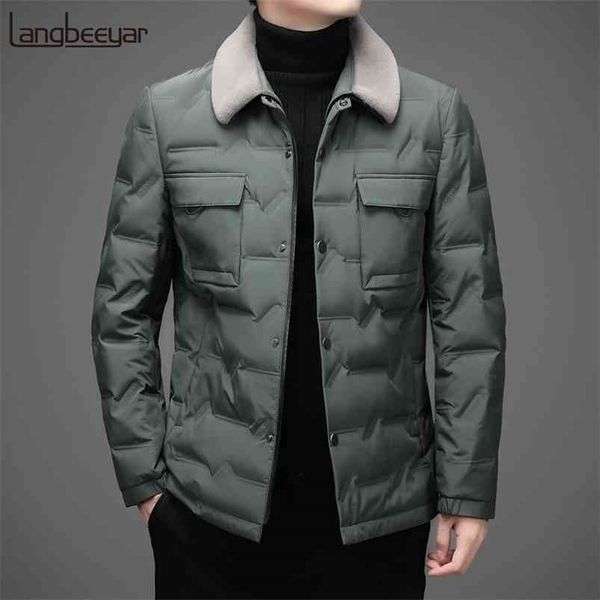 

grade brand casual fashion down coats men windbreaker with fur collar winter parka jacket designer mens clothing 210819, Black