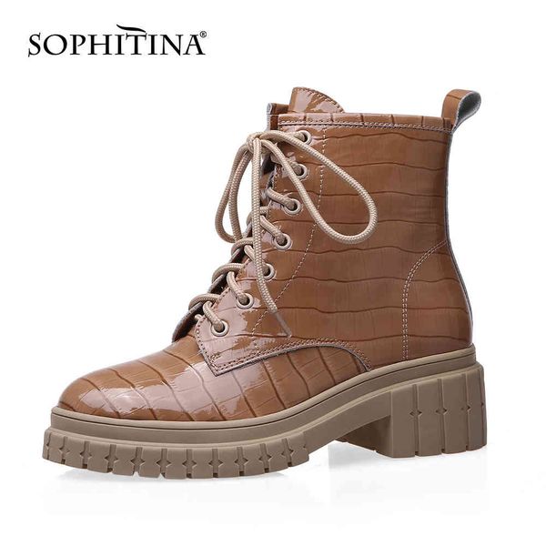 

sophitina women's shoes fashion british style genuine leather ladies ankle boots round toe winter shoes women so597 210513, Black