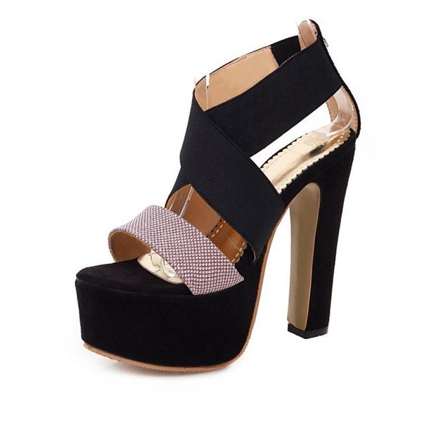 

square high heels women sandals footwear ankle strap gladiator platform female wedding shoes party evening size 31-48, Black
