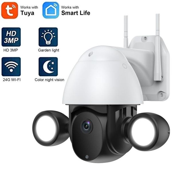 

cameras wifi camera floodlight 3mp outdoor security ptz auto night vision motion-activated lights and compatible with tuya