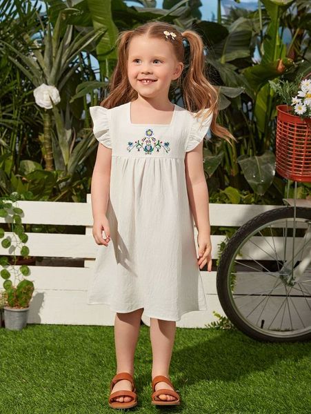 

toddler girls embroidery floral ruffle armhole smock dress she, Red;yellow