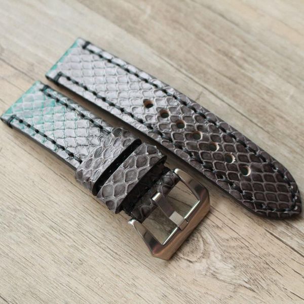 

watch bands allbai 2021 mans replacement strap black handmade vietnamese python leather 20 22mm, Black;brown