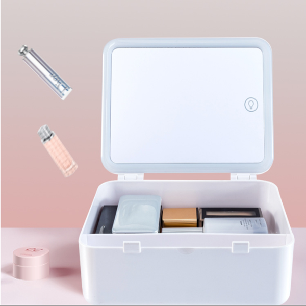

vanity lights led makeup mirror multi-function storage box deskdustproof beauty with compartment