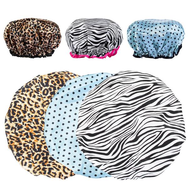 

shower caps 1pc women towel thick double layer leopard printing waterproof bath hat hair cover bathroom