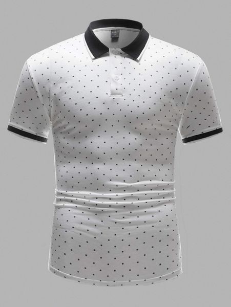 

men contrast trim polka dot polo shirt z2ms#, White;black