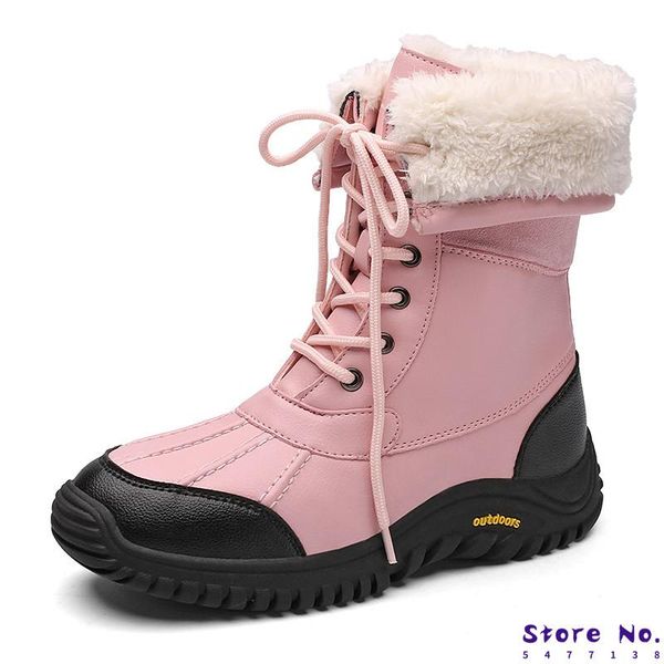 

boots winter women keep warm mid-calf snow lace-up waterproof comfortable ladies rain, Black