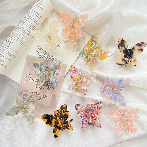 

korean butterfly hair claw acrylic hair crab clip ponytail holder plastic hair clip sweet fairy butterfly hairpin accessories, Slivery;golden