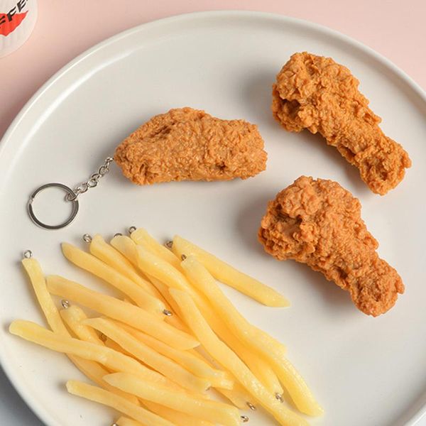 

keychains imitation keychain french fries chicken nuggets fried leg pendant children's toy promotional gift keyring, Silver