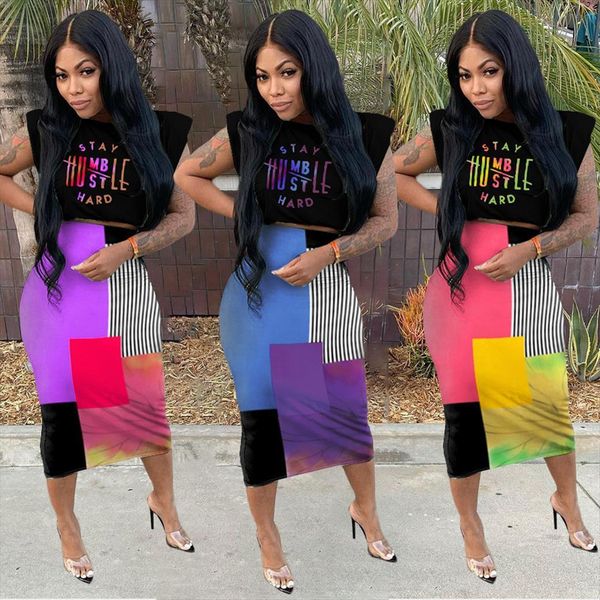 

summer two piece set women tracksuits fashion letter printing sleeveless color matching skirt suit sexy, Gray