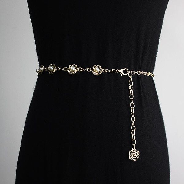 

belts petal fashion versatile metal waist chain belt women's fine decorative shirt dress sweater fur small, Black;brown