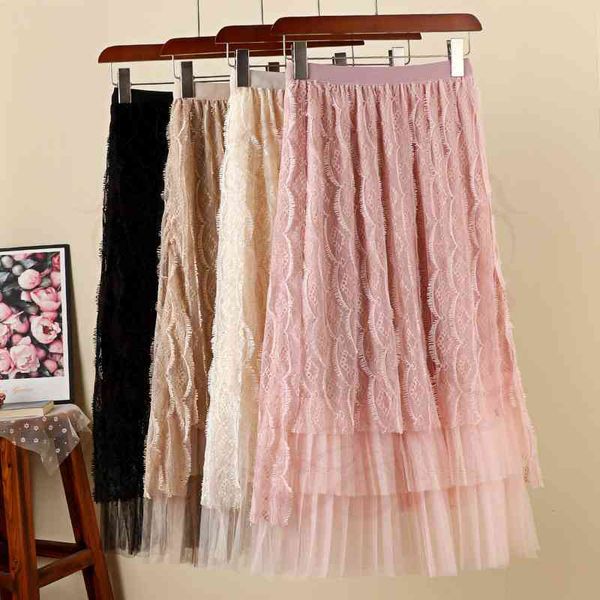 

skirts skirts women's spring korean patchwork irregular high low cakee layered mesh tassels lace maxi long s 86q3, Black