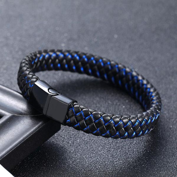 

link, chain bracelet for men handmade poly urethane leather custom men's cowhide jewelry, Black