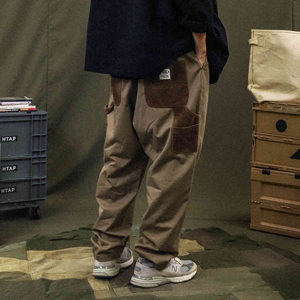 

pants fashionable the contrast stitching wide leg men's trendy corduroy cloth street trend loose straight, Black