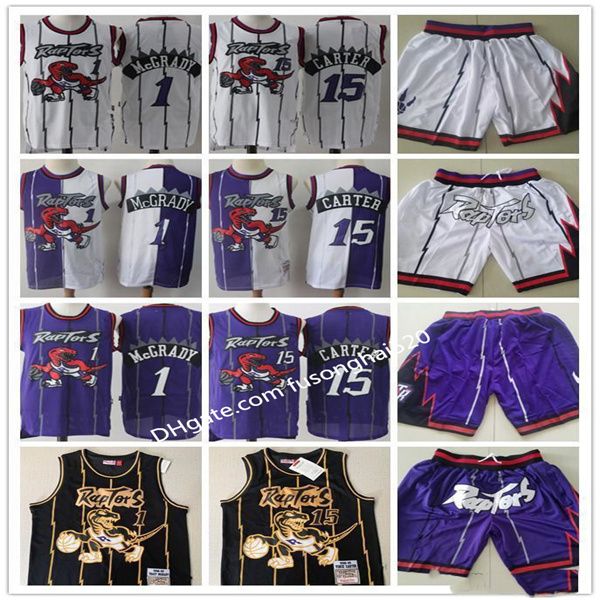 

in stock 2021 mens toronto throwback raptors jerseys vince carter tracy mcgrady 1 15 basketball shorts baske, Black;red