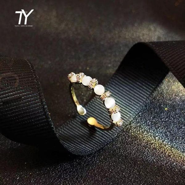 

cluster rings 2021 japanese light luxury opal opening gold for woman korean fashion gothic jewelry party girl's simple student ring, Golden;silver