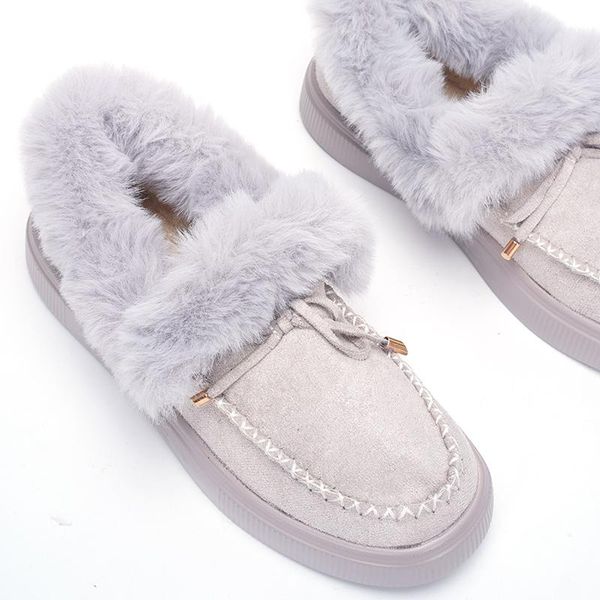 

est fashion women winter cotton shoes plush warm snow boots ladies casual flat short solid color furry females feetwear, Black